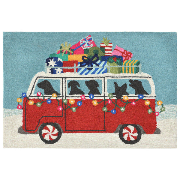 Trans Ocean Liora Manne Frontporch Happy Howlidays Indoor/Outdoor Mat – Festive Pet Scene For Holiday Cheer Red Polyester,Acrylic Ftp34242724