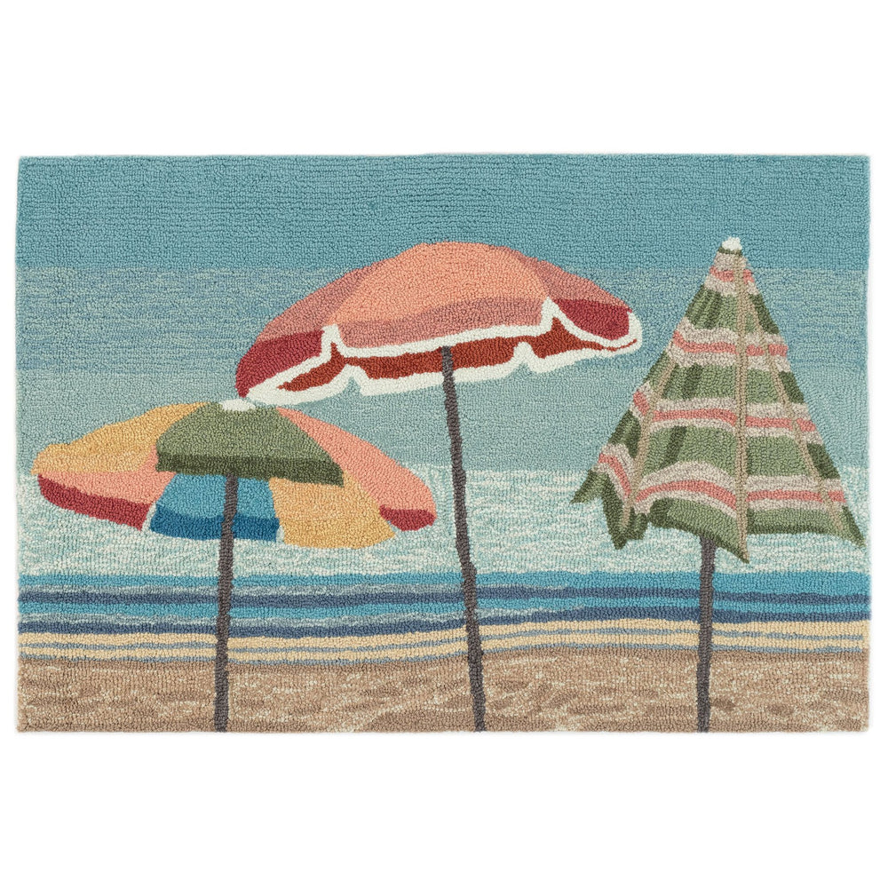 Trans Ocean Liora Manne Frontporch Indoor/Outdoor Beach Umbrellas Rug – Whimsical Coastal Decor Accent Piece Blue Polyester,Acrylic Ftp23447304