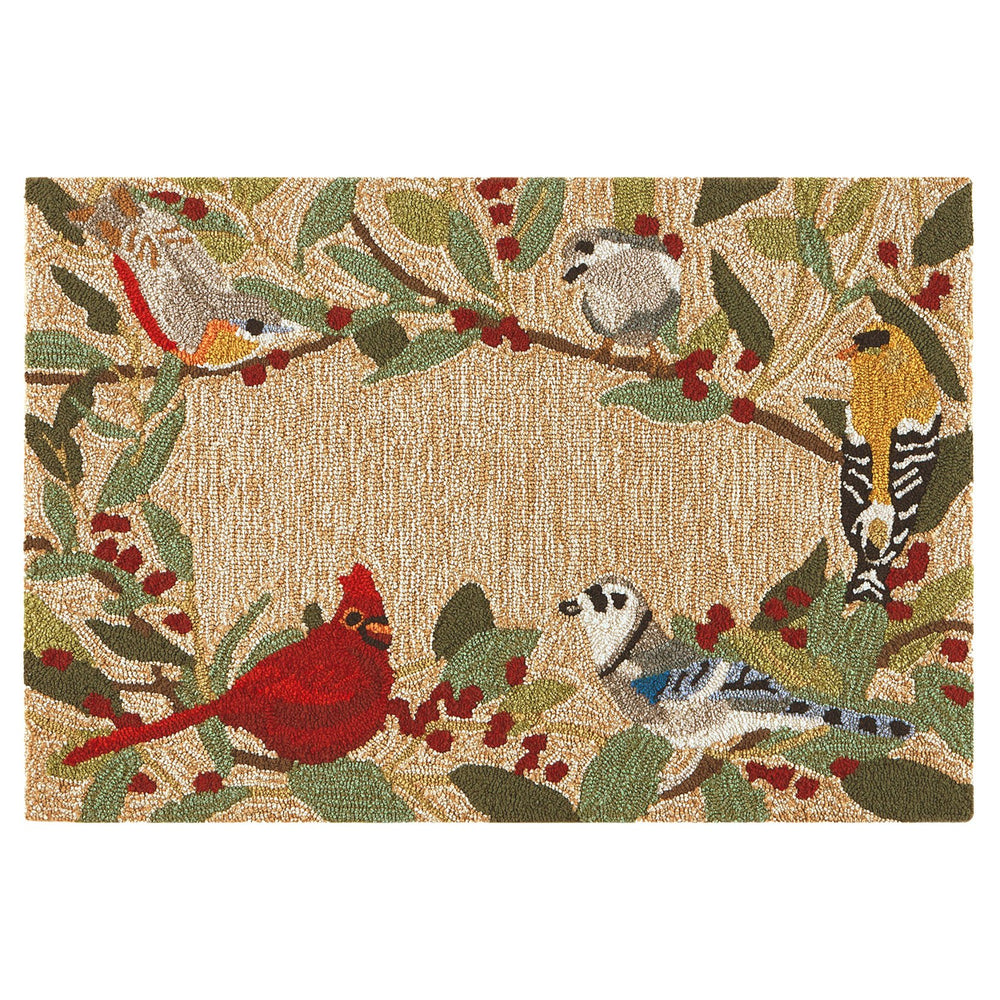 Trans Ocean Liora Manne Frontporch Bird Border Area Rug - Charming Decorative Accent For Indoor/Outdoor Spaces Natural Polyester,Acrylic Ftp34450012
