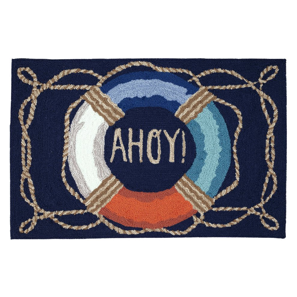 Trans Ocean Liora Manne Frontporch Ahoy Indoor/Outdoor Rug - Charming Nautical Decor For Beachy Spaces Navy Polyester,Acrylic Ftp23455433