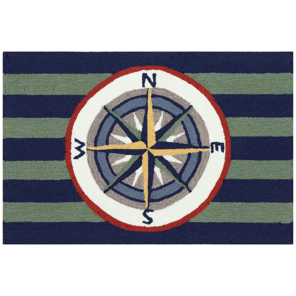 Trans Ocean Liora Manne Striped Compass Indoor/Outdoor Rug – Durable Nautical Decor For Stylish Spaces Multi Polyester,Acrylic Ftp23462644