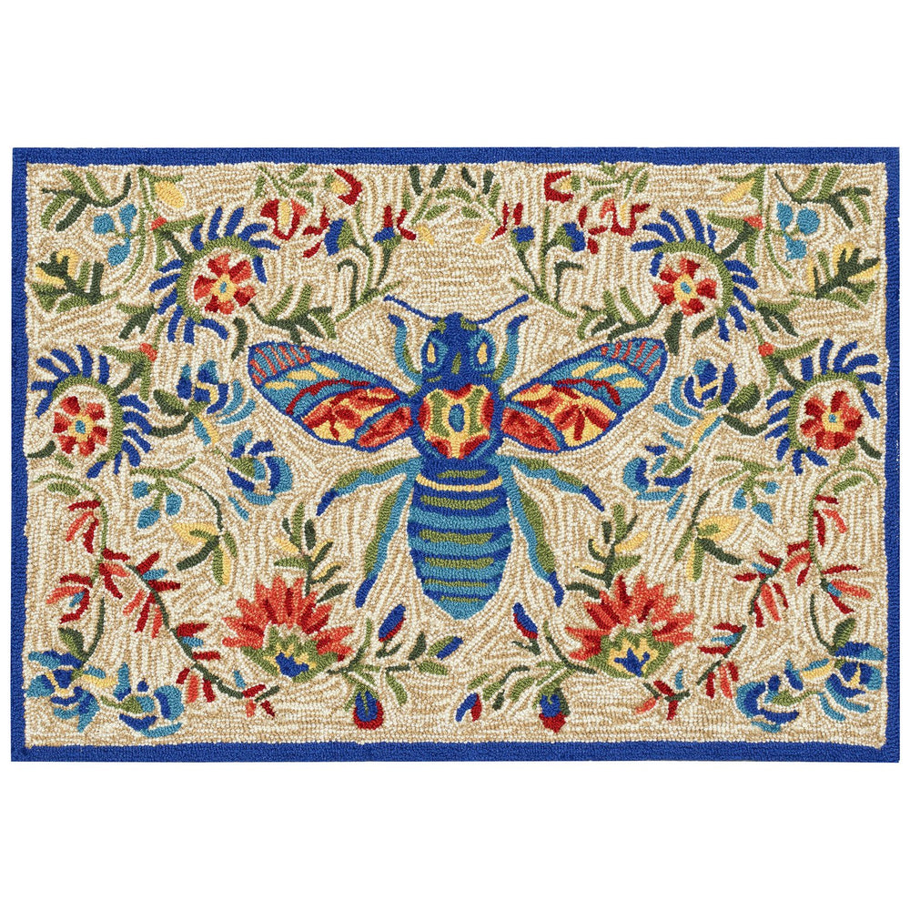 Trans Ocean Liora Manne Frontporch Flora Bee Indoor/Outdoor Rug - Vibrant Garden Design With Queen Bee Artistry Natural Polyester,Acrylic Ftp34463822
