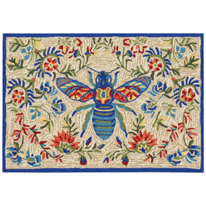 Trans Ocean Liora Manne Frontporch Flora Bee Indoor/Outdoor Rug - Vibrant Garden Design With Queen Bee Artistry Natural Polyester,Acrylic Ftp34463822