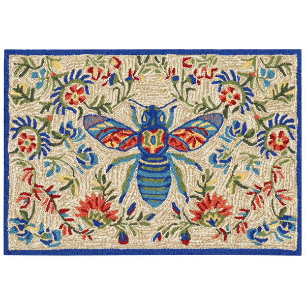 Trans Ocean Liora Manne Frontporch Flora Bee Indoor/Outdoor Rug - Vibrant Garden Design With Queen Bee Artistry Natural Polyester,Acrylic Ftp34463822