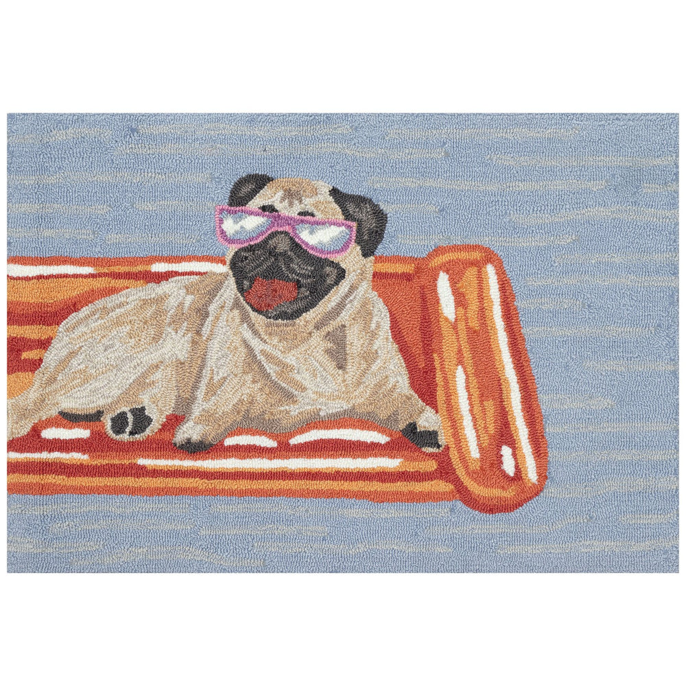 Trans Ocean Liora Manne Frontporch Pool Party Pug Indoor/Outdoor Rug - Fun Coastal Décor For Relaxation Spaces Blue Polyester,Acrylic Ftp34466703