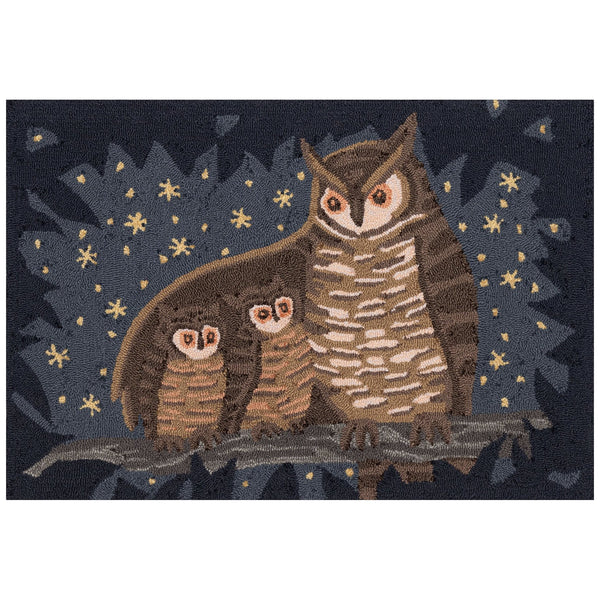 Trans Ocean Liora Manne Frontporch Owl Family Indoor/Outdoor Mat – Cozy Graphic Rug With Charming Night Scene Navy Polyester,Acrylic Ftp23467333