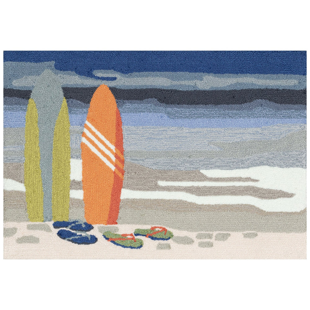 Trans Ocean Liora Manne Frontporch Surf Break Indoor/Outdoor Mat With Colorful Coastal Surfboards & Flip Flops Blue Polyester,Acrylic Ftp34467404