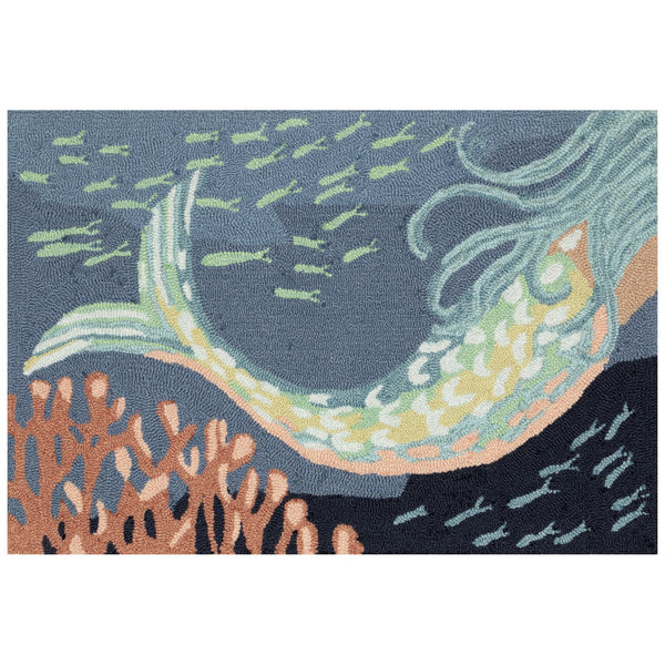 Trans Ocean Liora Manne Frontporch Siren Sighting Coastal Indoor/Outdoor Mat With Vibrant Mermaid Design Blue Polyester,Acrylic Ftp34467704