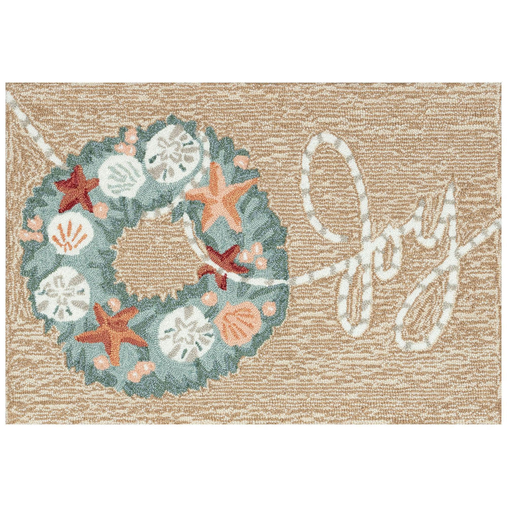 Trans Ocean Liora Manne Joyous Wreath Indoor/Outdoor Durable Mat With Coastal Design For Home Decor Bliss Natural Polyester,Acrylic Ftp23469612
