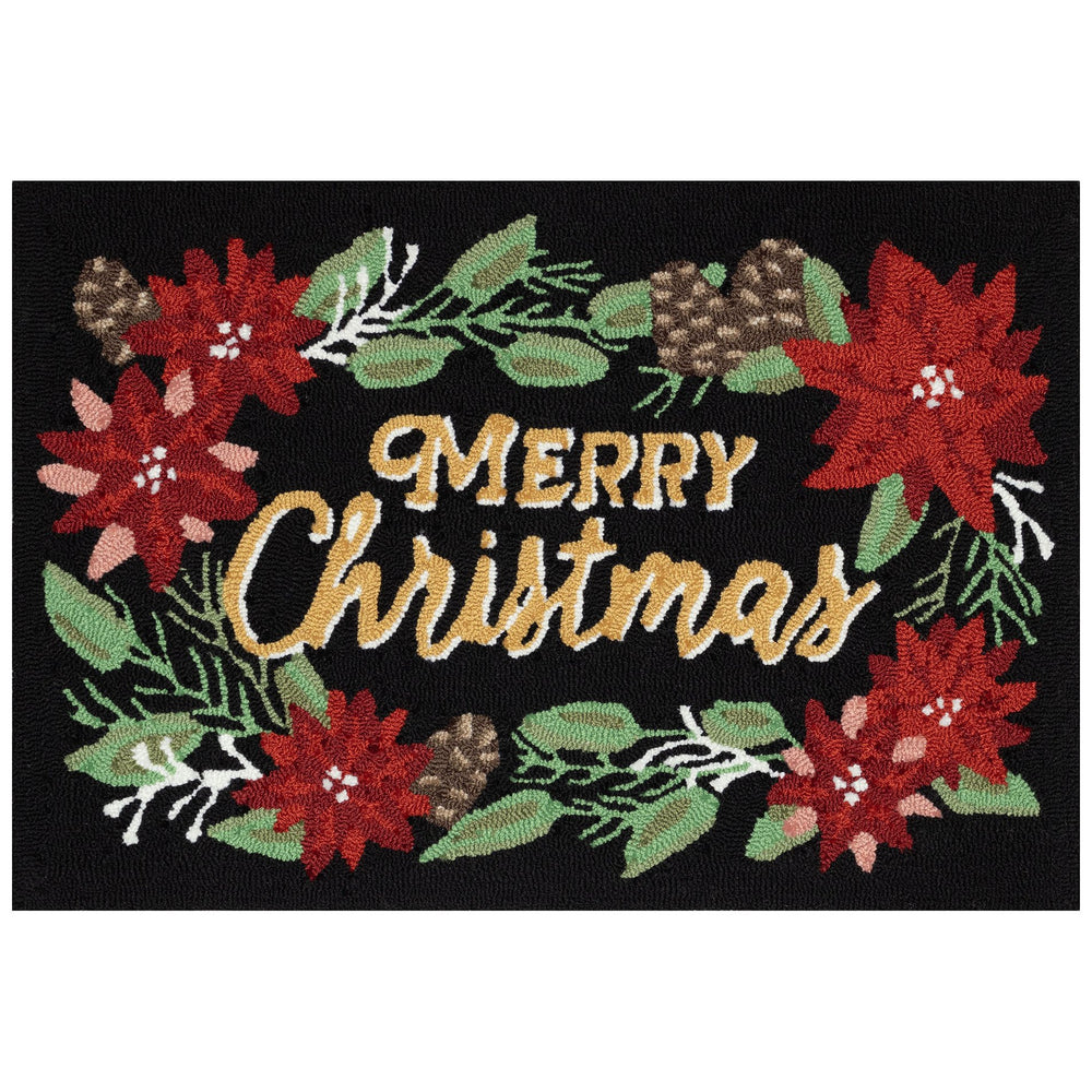 Trans Ocean Liora Manne Merry Christmas Indoor/Outdoor Mat With Festive Poinsettia Design For Holiday Cheer Black Polyester,Acrylic Ftp23469748