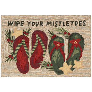 Trans Ocean Liora Manne Frontporch Mistletoes Indoor/Outdoor Mat With Festive Flip Flops And Greenery Design Natural Polyester,Acrylic Ftp34469812