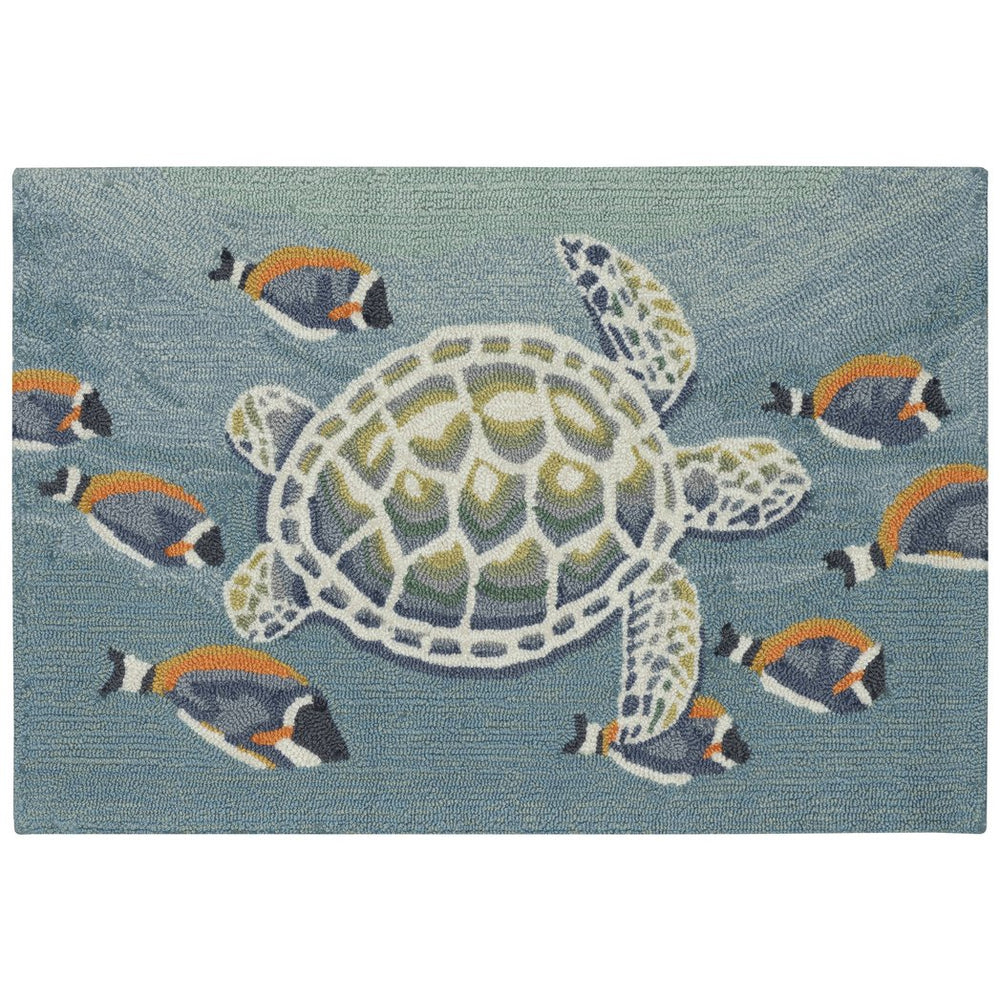 Trans Ocean Liora Manne Frontporch Turtle And Fish Indoor/Outdoor Mat - Colorful Coastal Rug For Any Space Blue Polyester,Acrylic Ftp34463604