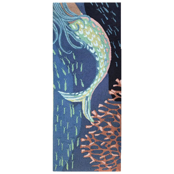 Trans Ocean Liora Manne Frontporch Siren Sighting Coastal Indoor/Outdoor Mat With Vibrant Mermaid Design Blue Polyester,Acrylic Ftpr5467704