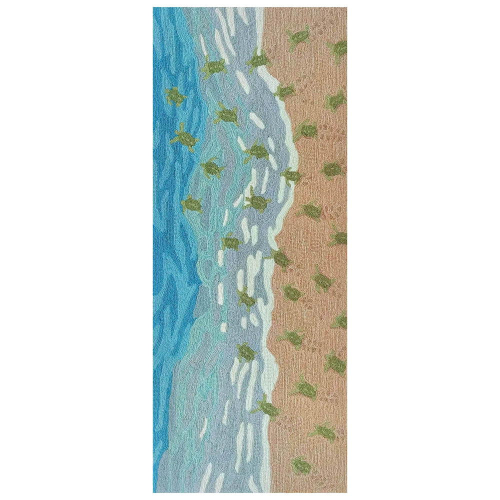 Trans Ocean Liora Manne Frontporch Turtle Beach Indoor/Outdoor Area Rug - Coastal Baby Turtles Design Decor Blue Polyester,Acrylic Ftpr5468704