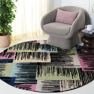 Safavieh Fifth Luxurious Hand-Tufted Black And Pink Area Rug With Viscose-Wool Blend, Low-Profile Modern Chic 6'-0" x 6'-0" FTV105Z-6SQ