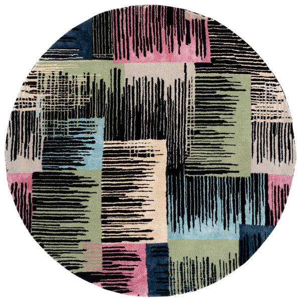 Safavieh Fifth Luxurious Hand-Tufted Black And Pink Area Rug With Viscose-Wool Blend, Low-Profile Modern Chic 6'-0" x 6'-0" FTV105Z-6SQ