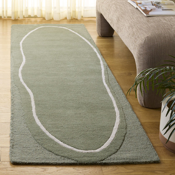 Safavieh Fifth Hand-Tufted Sage Green And Ivory Wool Rug — Low-Profile, Artisanal Texture For Modern Living Spaces 4'-0" x 6'-0" FTV106W-4