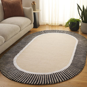 Safavieh Fifth Avenue Oval Area Rug — Hand-Tufted Wool Blend, Plush 3/8" Pile, Beige And Black Mid-Century Style 6'-0" x 8'-0" FTV107B-68OV
