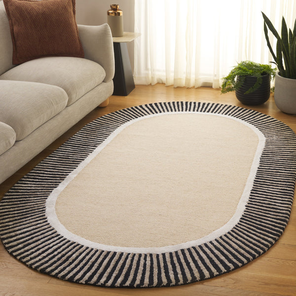 Safavieh Fifth Avenue Oval Area Rug — Hand-Tufted Wool Blend, Plush 3/8" Pile, Beige And Black Mid-Century Style 6'-0" x 8'-0" FTV107B-68OV
