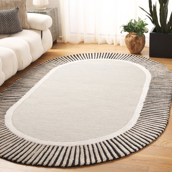 Safavieh Fifth Oval Hand-Tufted Area Rug In Grey & Black — Wool-Blend Low-Pile Modern Accent For Living Room 8'-0" x 10'-0" FTV107F-8OV