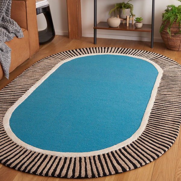 Safavieh Fifth Hand-Tufted 8X10 Oval Rug In Blue & Black — Wool-Viscose Blend, Low 3/8" Pile, Modern Artful Texture FTV107M-8OV