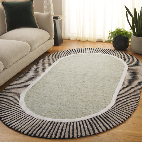Safavieh Fifth Elevate With Hand-Tufted Sage And Black Oval Rug — Wool-Viscose Blend, Mid-Century Modern Appeal 6'-0" x 9'-0" FTV107W-6OV