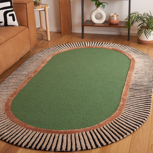 Safavieh Fifth Oval 9X12 Hand-Tufted Rug In Green With Bold Black-White Stripes, Wool-Viscose Plush, Artful Accent FTV107Y-68OV