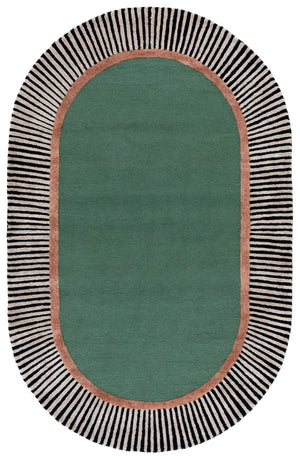 Safavieh Fifth Oval 9X12 Hand-Tufted Rug In Green With Bold Black-White Stripes, Wool-Viscose Plush, Artful Accent FTV107Y-68OV