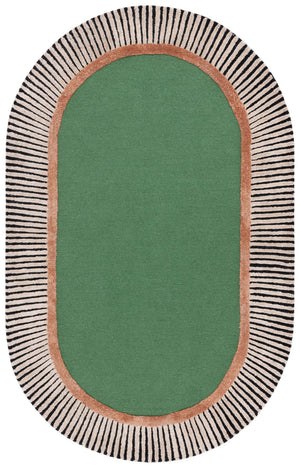 Safavieh Fifth Oval 9X12 Hand-Tufted Rug In Green With Bold Black-White Stripes, Wool-Viscose Plush, Artful Accent FTV107Y-68OV