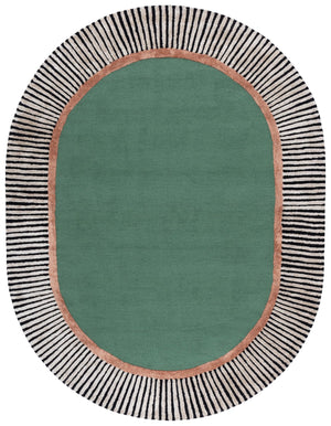 Safavieh Fifth Oval 9X12 Hand-Tufted Rug In Green With Bold Black-White Stripes, Wool-Viscose Plush, Artful Accent FTV107Y-68OV