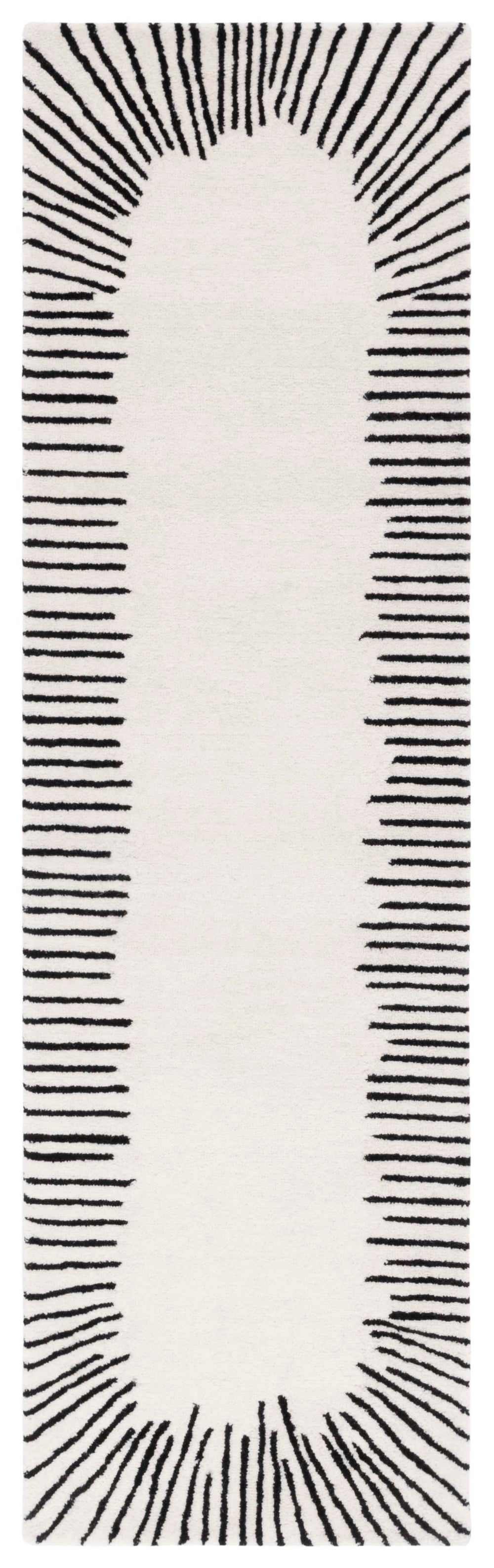 Safavieh Fifth Avenue Hand-Tufted Round Rug — Ivory & Black Geometric Design, Wool-Cotton Blend, Durable Chic 9'-0" x 9'-0" FTV129A-9R