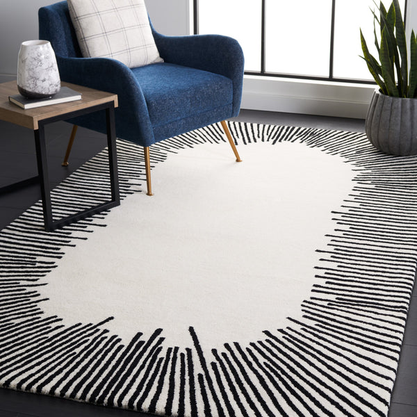 Safavieh Fifth Elegant Ivory And Black Geometric Hand-Tufted Area Rug, Wool-Cotton Blend, Modern Statement Piece 10'-0" x 14'-0" FTV129A-10