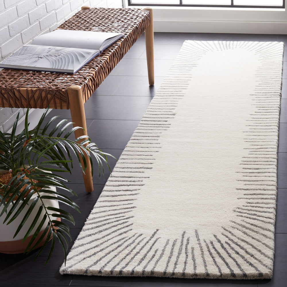 Safavieh Fifth Elegant Round Area Rug In Ivory And Grey — Hand-Tufted Wool-Cotton, Modern Geometric Texture 3'-0" x 3'-0" FTV129G-3R