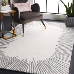 Safavieh Fifth Elegant Round Area Rug In Ivory And Grey — Hand-Tufted Wool-Cotton, Modern Geometric Texture 3'-0" x 3'-0" FTV129G-3R