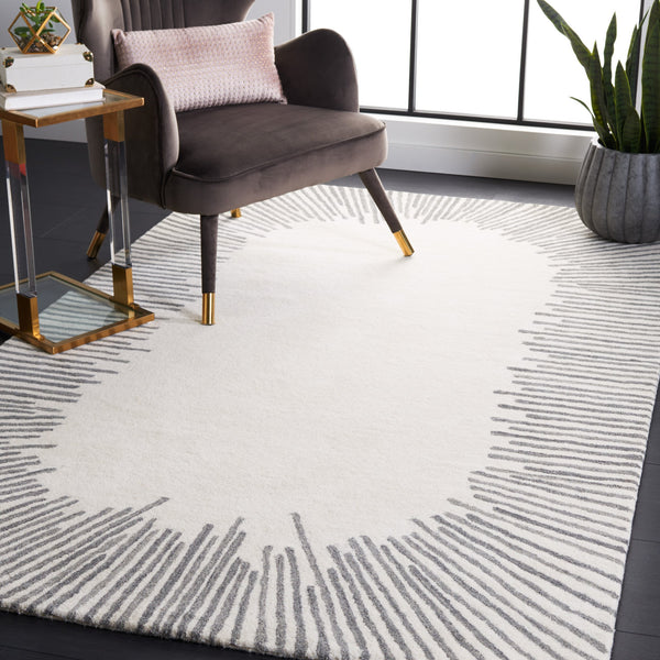Safavieh Fifth Elegant Round Area Rug In Ivory And Grey — Hand-Tufted Wool-Cotton, Modern Geometric Texture 3'-0" x 3'-0" FTV129G-3R