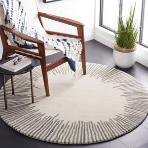 Safavieh Fifth Elegant Round Area Rug In Ivory And Grey — Hand-Tufted Wool-Cotton, Modern Geometric Texture 3'-0" x 3'-0" FTV129G-3R