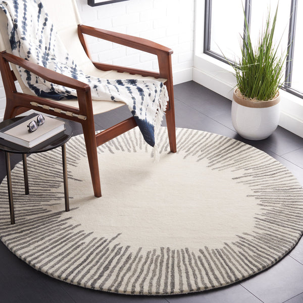Safavieh Fifth Elegant Round Area Rug In Ivory And Grey — Hand-Tufted Wool-Cotton, Modern Geometric Texture 3'-0" x 3'-0" FTV129G-3R