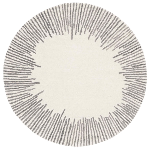 Safavieh Fifth Elegant Round Area Rug In Ivory And Grey — Hand-Tufted Wool-Cotton, Modern Geometric Texture 3'-0" x 3'-0" FTV129G-3R