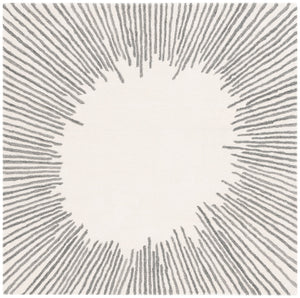 Safavieh Fifth Elegant Round Area Rug In Ivory And Grey — Hand-Tufted Wool-Cotton, Modern Geometric Texture 3'-0" x 3'-0" FTV129G-3R