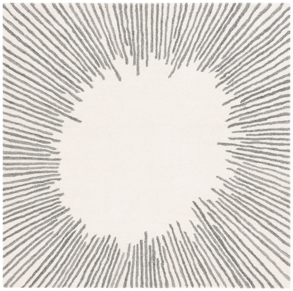 Safavieh Fifth Elegant Round Area Rug In Ivory And Grey — Hand-Tufted Wool-Cotton, Modern Geometric Texture 3'-0" x 3'-0" FTV129G-3R