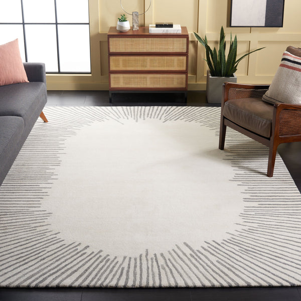 Safavieh Fifth Elegant Round Area Rug In Ivory And Grey — Hand-Tufted Wool-Cotton, Modern Geometric Texture 3'-0" x 3'-0" FTV129G-3R