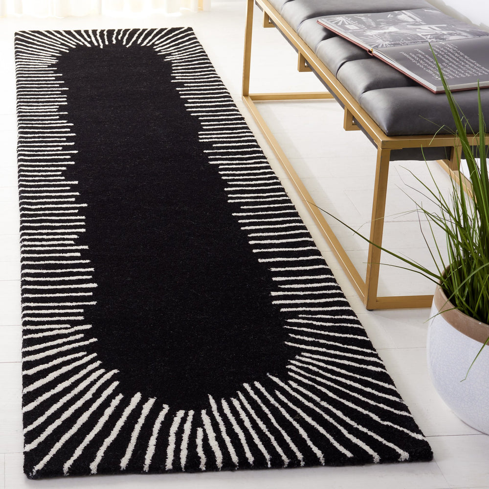 Safavieh Fifth Bold Geometric Black And Ivory Hand-Tufted Wool-Cotton Rug—Low-Profile Texture, Modern Anchor 10'-0" x 14'-0" FTV129Z-10