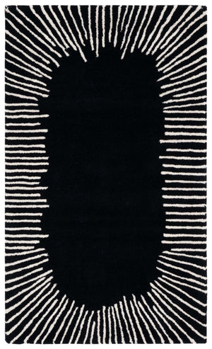 Safavieh Fifth Hand-Tufted Black And Ivory Geometric Wool-Cotton Rug — Low-Profile Modern Accent, India Crafted 7'-0" x 7'-0" FTV129Z-7SQ