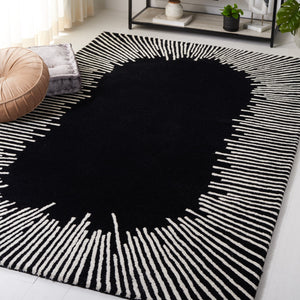 Safavieh Fifth Bold Geometric Black And Ivory Hand-Tufted Wool-Cotton Rug—Low-Profile Texture, Modern Anchor 10'-0" x 14'-0" FTV129Z-10