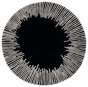 Safavieh Fifth Hand-Tufted Black And Ivory Geometric Wool-Cotton Rug — Low-Profile Modern Accent, India Crafted 7'-0" x 7'-0" FTV129Z-7SQ