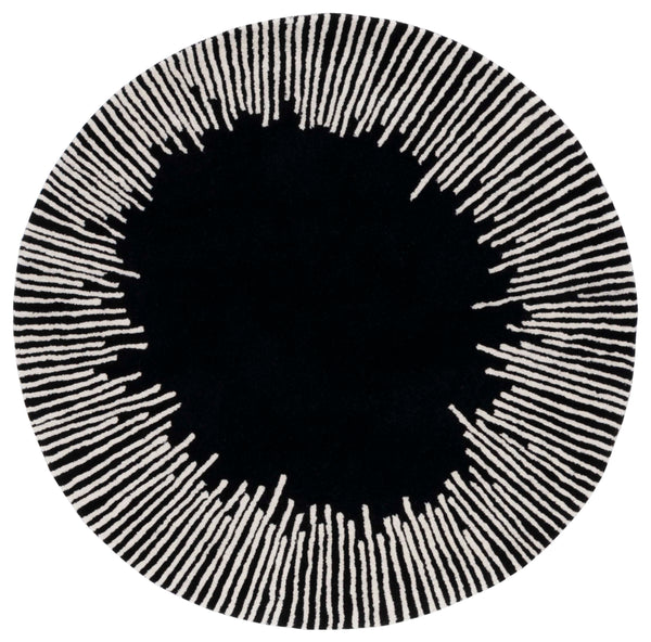 Safavieh Fifth Hand-Tufted Black And Ivory Geometric Wool-Cotton Rug — Low-Profile Modern Accent, India Crafted 7'-0" x 7'-0" FTV129Z-7SQ