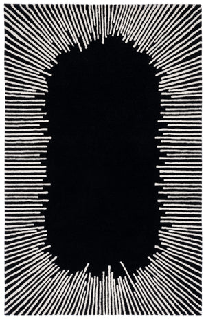 Safavieh Fifth Hand-Tufted Black And Ivory Geometric Wool-Cotton Rug — Low-Profile Modern Accent, India Crafted 7'-0" x 7'-0" FTV129Z-7SQ