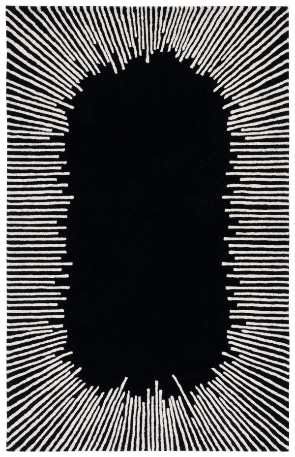 Safavieh Fifth Hand-Tufted Black And Ivory Geometric Wool-Cotton Rug — Low-Profile Modern Accent, India Crafted 7'-0" x 7'-0" FTV129Z-7SQ