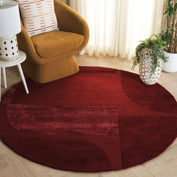 Safavieh Fifth Avenue Hand Tufted Wool Geometric Round Rug Warm Rust Bohemian Living Room FTV252P-6R