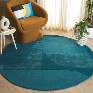 Safavieh Fifth Avenue Hand-Tufted Wool Runner Geometric Grey Hallway Rug Modern Style Blue 6'-0" x 6'-0" - Round FTV253L-6R